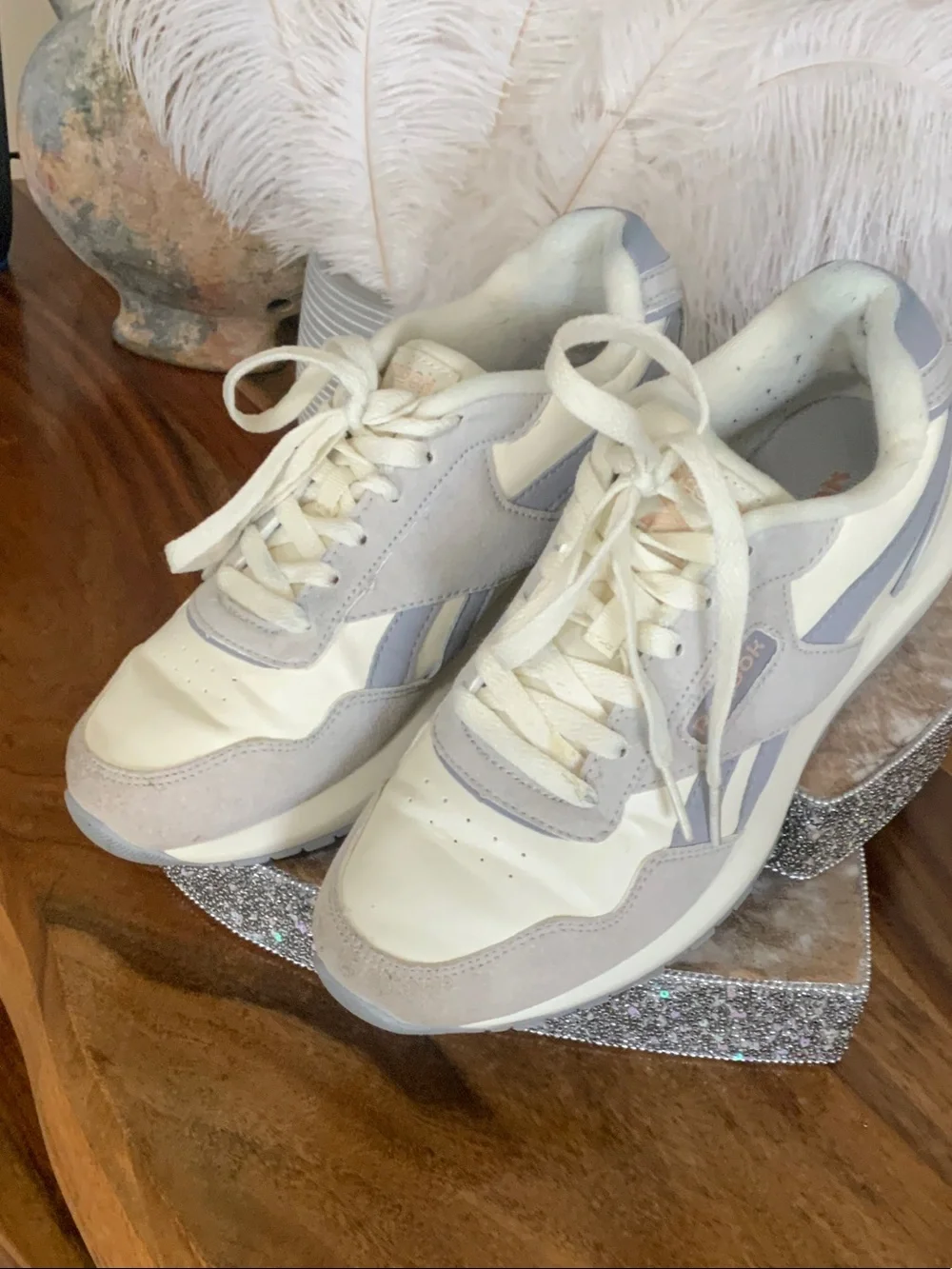 Reebok Women's Cream and Light Gray Retro Runner Sneakers